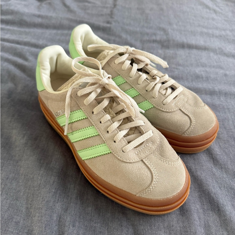 Adidas Gazelle Bold Light Green and Beige Sneakers